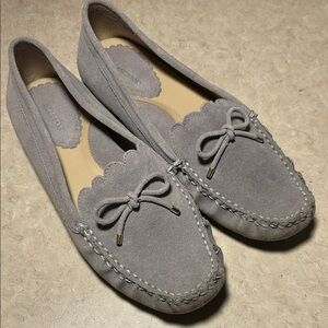 Lands’ End Gray Suede Loafers scalloped 9